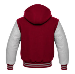 Crimson and Grey Letterman Jacket with Hood