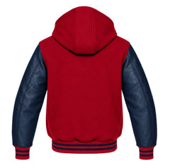 Crimson and Navy Blue Hooded Varsity Jacket