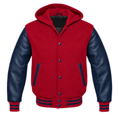 Crimson and Navy Blue Hooded Varsity Jacket