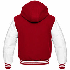 Crimson and White Letterman Jacket with Hood