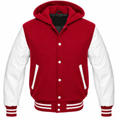 Crimson and White Letterman Jacket with Hood