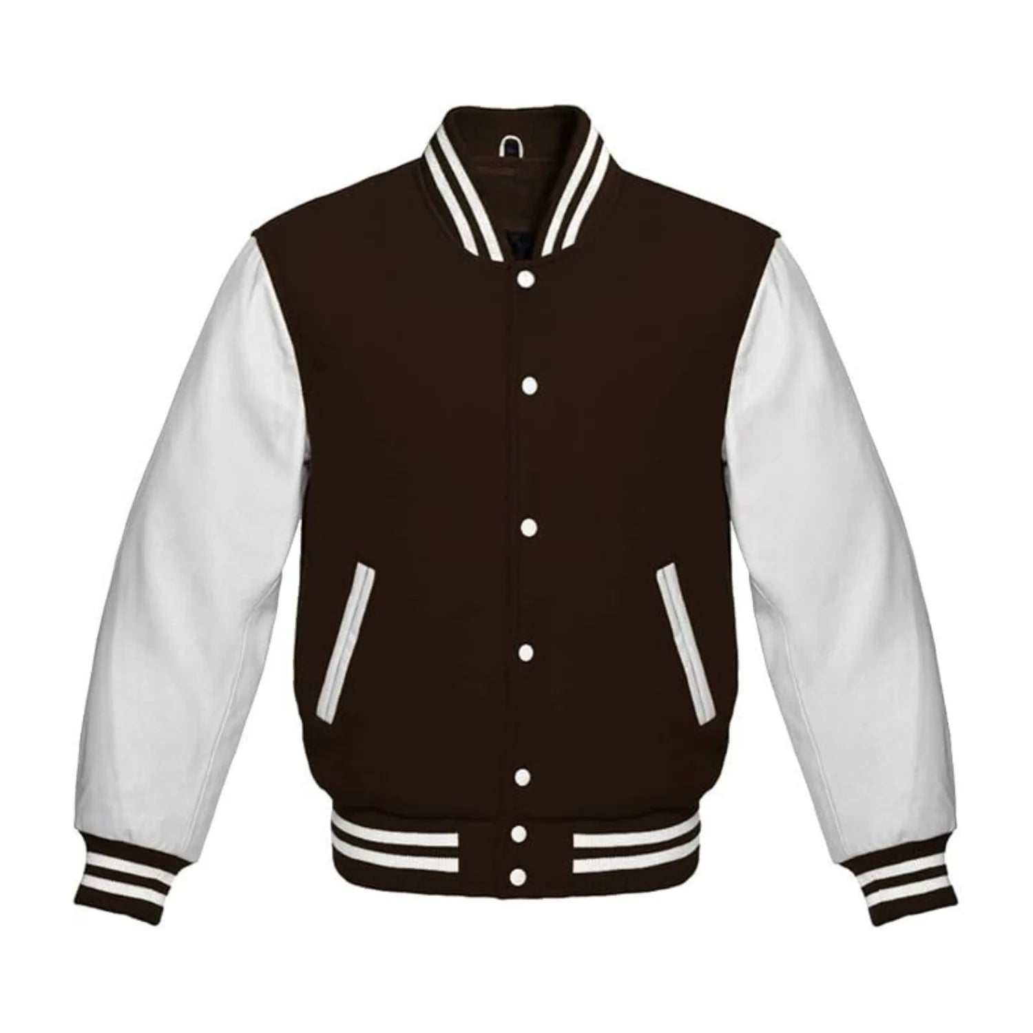 Dark Brown Wool and White Leather Varsity Jacket