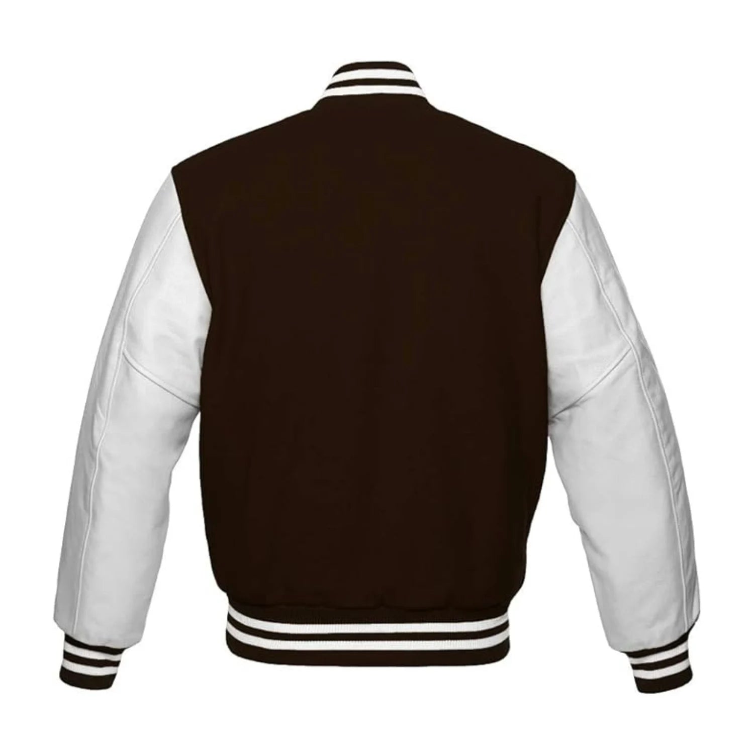 Dark Brown Wool and White Leather Varsity Jacket Back Side