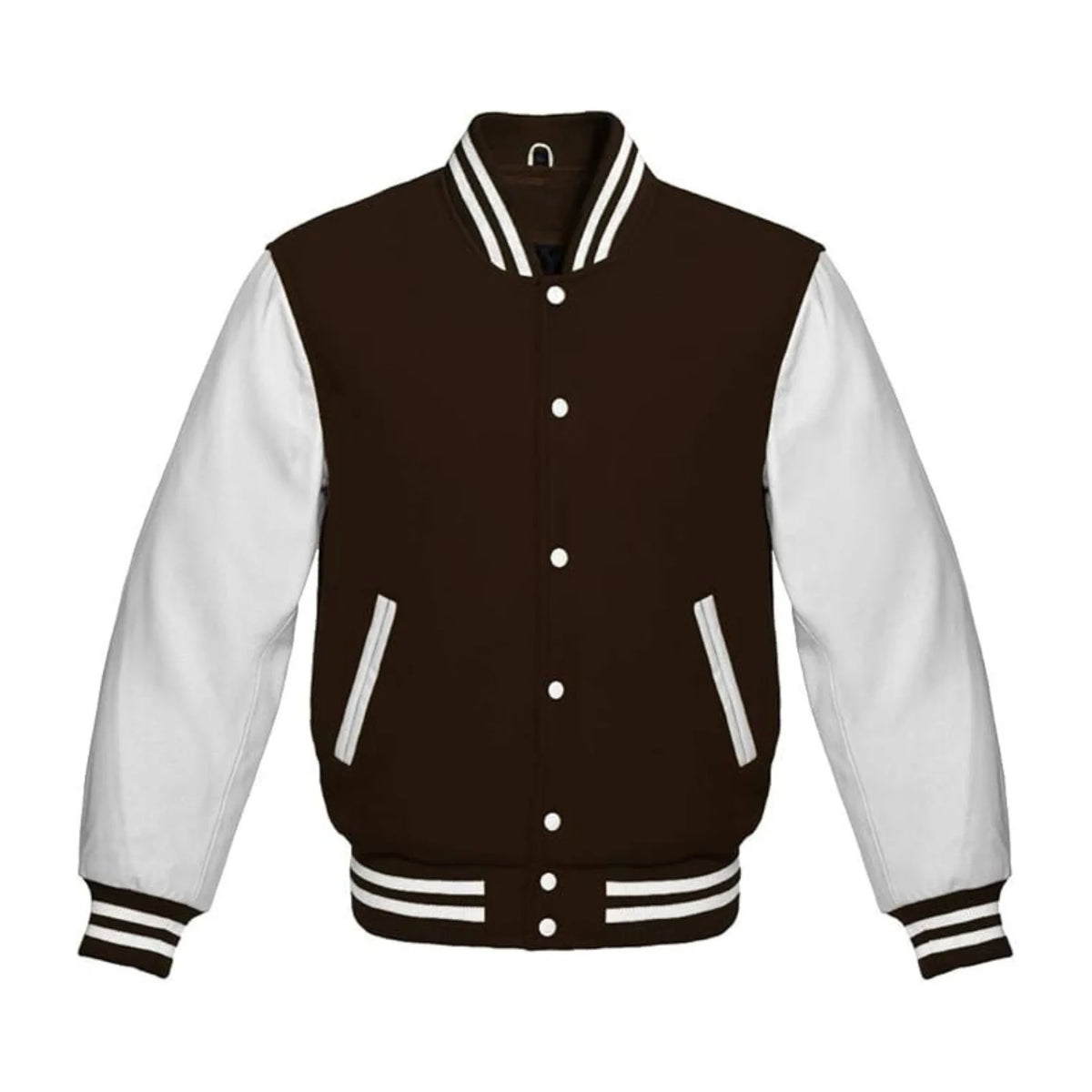 Dark Brown Wool and White Leather Varsity Jacket