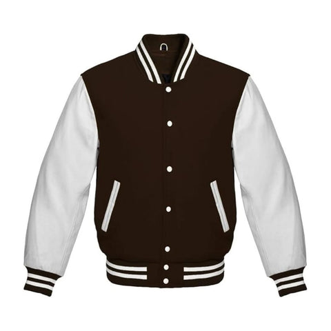 Dark Brown Wool and White Leather Varsity Jacket