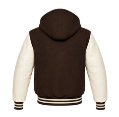 Dark Brown and Cream Hooded Varsity Jacket