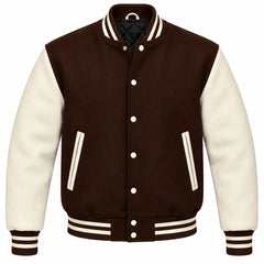 Dark Brown and Cream Wool Varsity Jacket