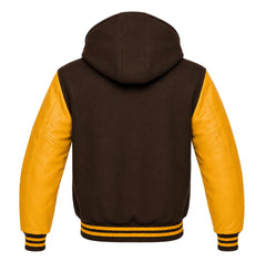 Dark Brown and Gold Hooded Varsity Jacket