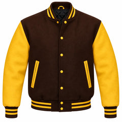 Dark Brown and Gold Wool Letterman Jacket