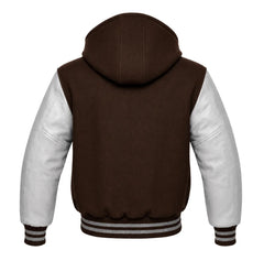 Dark Brown and Grey Hooded Varsity Jacket
