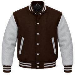 Dark Brown and Grey Wool Letterman Jacket