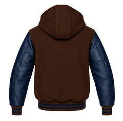 Dark Brown and Navy Blue Hooded Letterman Jacket