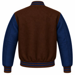 Dark Brown and Navy Blue Wool Letterman Jacket