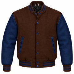 Dark Brown and Navy Blue Wool Letterman Jacket
