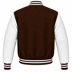 Dark Brown and White Wool Letterman Jacket