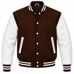 Dark Brown and White Wool Letterman Jacket