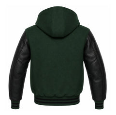 Dark Green and Black Hooded Letterman Jacket