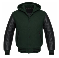 Dark Green and Black Hooded Letterman Jacket
