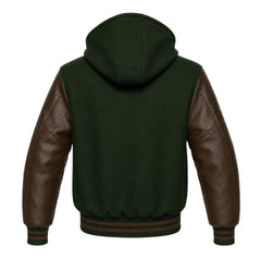 Dark Green and Brown Hooded Varsity Jacket