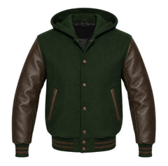 Dark Green and Brown Hooded Varsity Jacket