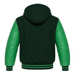 Dark Green and Green Hooded Varsity Jacket