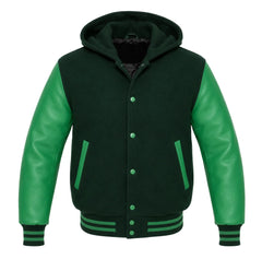 Dark Green and Green Hooded Varsity Jacket
