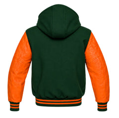 Dark Green and Orange Hooded Varsity Jacket