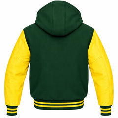 Dark Green and Yellow Hooded Letterman Jacket