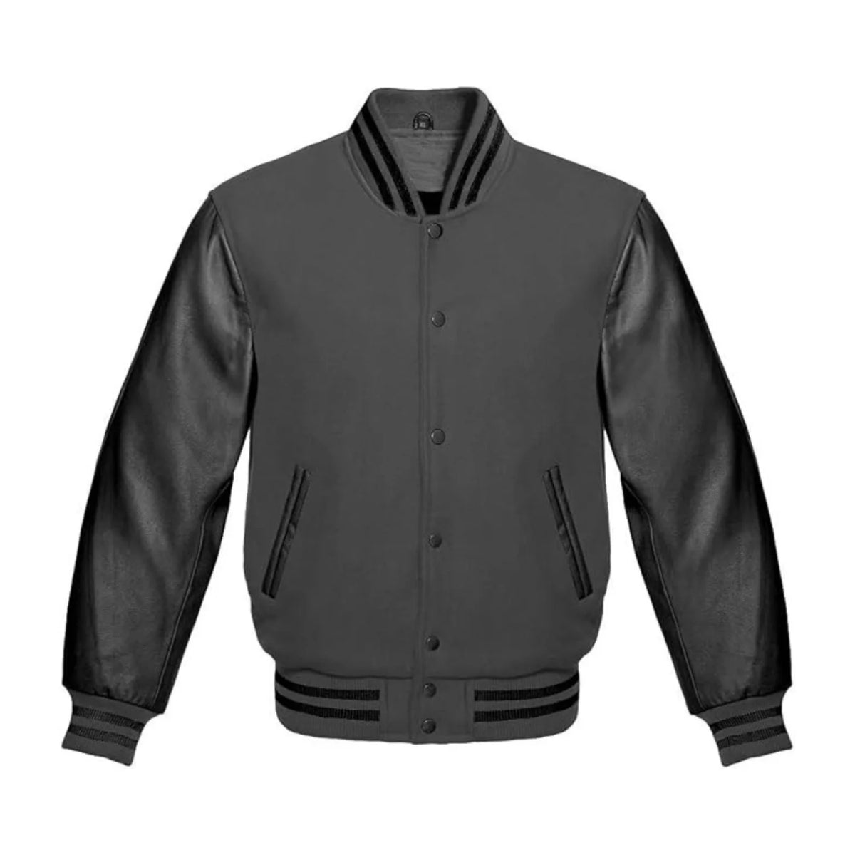 Dark Grey Wool and Black Leather Varsity Jacket