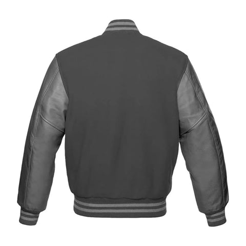 Dark Grey Wool and Leather Varsity Jacket Back Side