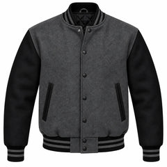 Dark Grey and Black Wool Letterman Jacket