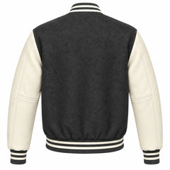 Dark Grey and Cream Wool Letterman Jacket