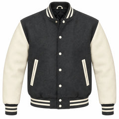 Dark Grey and Cream Wool Letterman Jacket