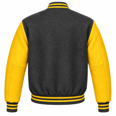 Dark Grey and Gold Wool Varsity Jacket