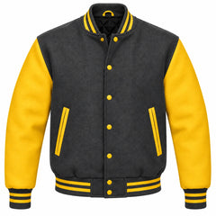 Dark Grey and Gold Wool Varsity Jacket