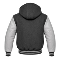Dark Grey and Grey Varsity Jacket with Hood