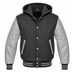 Dark Grey and Grey Varsity Jacket with Hood