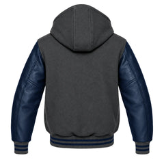 Dark Grey and Navy Blue Varsity Jacket with Hood