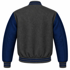 Dark Grey and Navy Blue Wool Varsity Jacket