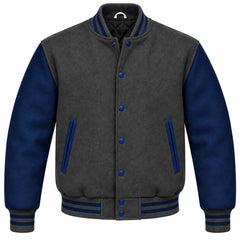 Dark Grey and Navy Blue Wool Varsity Jacket