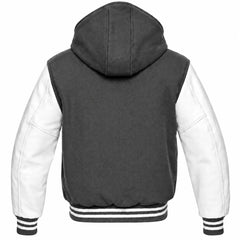 Dark Grey and White Varsity Jacket with Hood