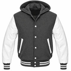 Dark Grey and White Varsity Jacket with Hood