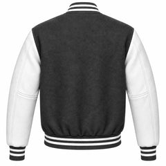 Dark Grey and White Wool Varsity Jacket