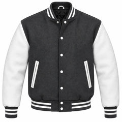 Dark Grey and White Wool Varsity Jacket