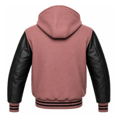 Dusty Rose and Black Hooded Varsity Jacket