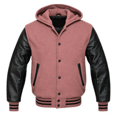 Dusty Rose and Black Hooded Varsity Jacket