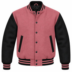 Dusty Rose and Black Wool Varsity Jacket