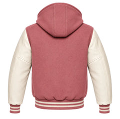 Dusty Rose and Cream Varsity Jacket with Hood