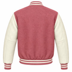 Dusty Rose and Cream Wool Varsity Jacket