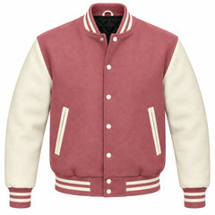 Dusty Rose and Cream Wool Varsity Jacket